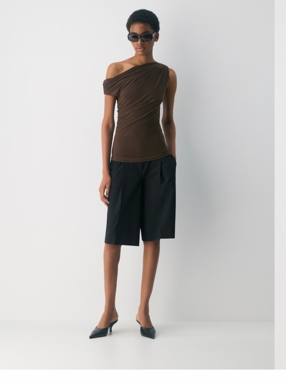Aritzia One-Shoulder Ruched Brown Top
